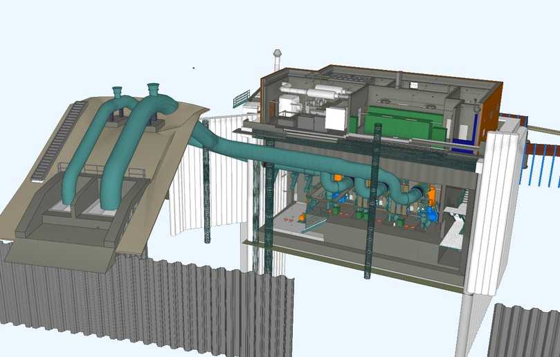 Digital geplant: Das 3D-Modell des neuen Pumpwerks Eisenheim zeigt die komplexe Technik im Inneren der Regenwasserbehandlungsanlage – inklusive Rohrsystem, Pumpen und Technikzentrale. | Foto: Echterhoff Digital geplant: Das 3D-Modell des neuen Pumpwerks Eisenheim zeigt die komplexe Technik im Inneren der Regenwasserbehandlungsanlage – inklusive Rohrsystem, Pumpen und Technikzentrale. | Foto: Echterhoff