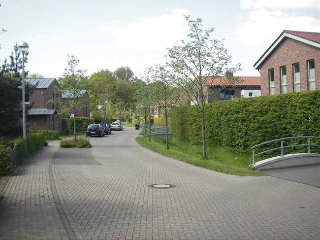 Straße mit Randgraben in einem Wohngebiet in Hannover. | Foto: Mathias Uhl