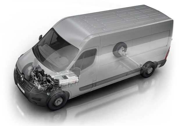 Antriebseinheit und der stärkere 52-kWh-Akku befinden sich im Frontbereich des E-Transporters. | Foto: Renault Trucks