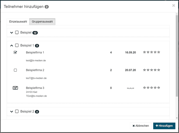 Bild 5: Registerkarte "Gruppenauswahl" mit einzelnen ausgewählten Anbietern