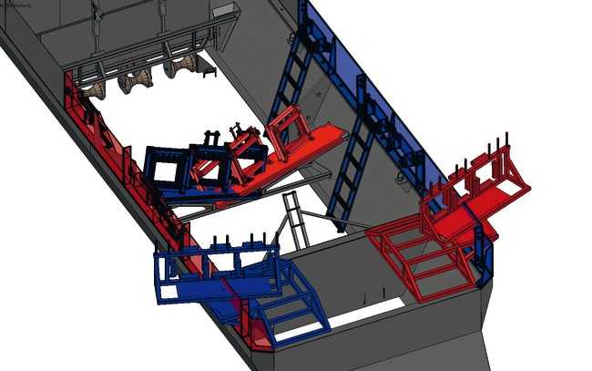 Umbauoption für den Einsatz in Arbeitsrichtung links (Blau) und rechts (Rot) | Foto: Bohlen & Doyen Bau