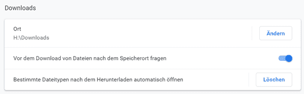 Bild 4: Einstellungen zum Download von Dateien, hier im Browser Google Chrome