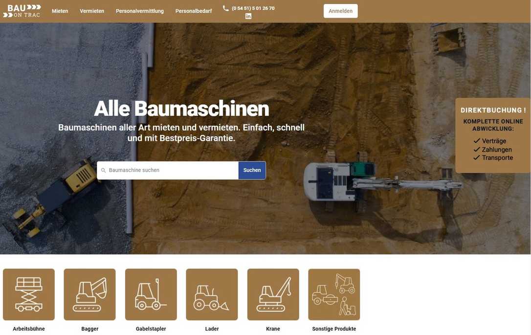 Baumaschinen einfach online mieten mit Mietplattform Bauontrac