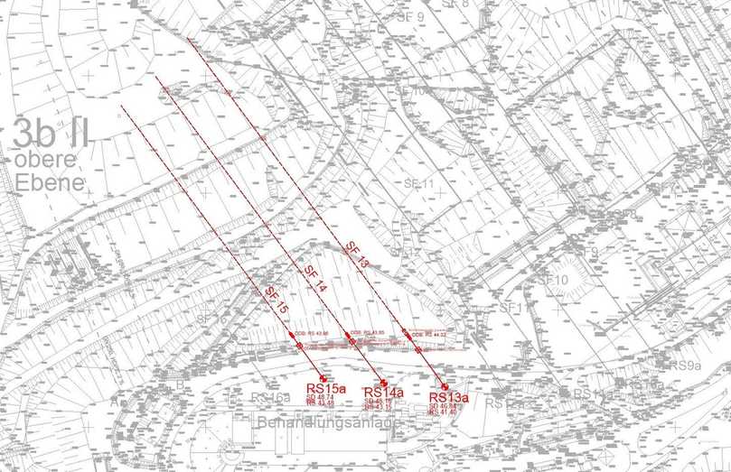 Bild 2: Lage der Endschächte und Leitungen RS13a, RS14a und RS15a | Foto: AGR/ICP