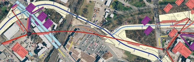 Abb. 2: Trassenverlauf; Doppel-Startgrube rechts und Zielgrube links | Foto: Emschergenossenschaft