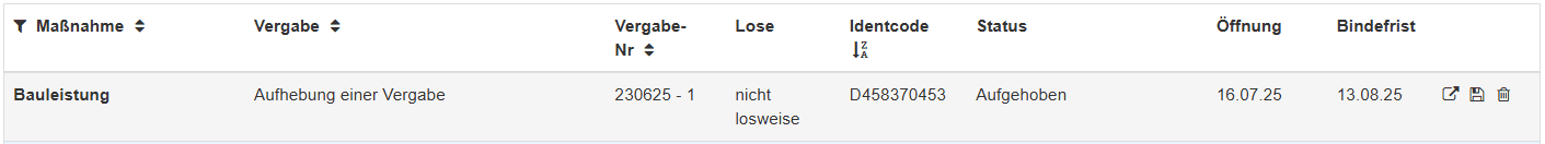 Bild 7: Status Verfahren: Aufgehoben