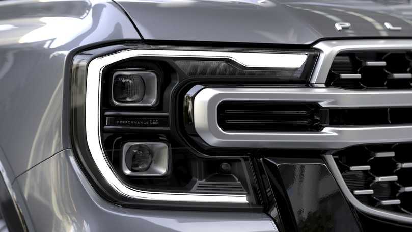 Zu den Premium-Details des Luxus-Pick-ups gehören Tagfahrleuchten in Matrix-LED-Scheinwerfern. Der markante Kühlergrill im modernen Seidenchrom-Finish schafft einen hohen Wiedererkennungswert. | Foto: Ford