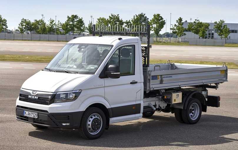 Tragfähig: MAN TGE als 5,5-Tonner mit Meiller-Kipper schleppt 2,6 t. | Foto: MAN Tragfähig: MAN TGE als 5,5-Tonner mit Meiller-Kipper schleppt 2,6 t. | Foto: MAN