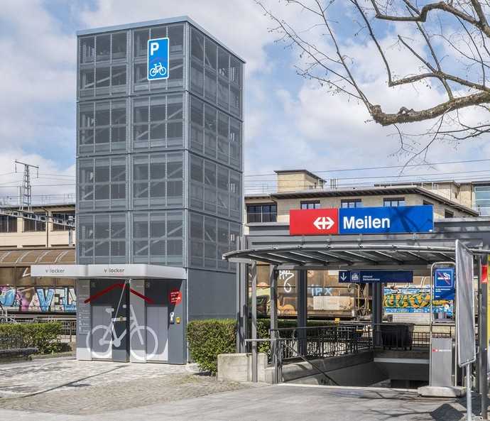 Fahrradparkturm in Meilen in der Schweiz: Die Hochleistungsschraube nonut-TDBL kommt ohne Muttern und Unterlegscheiben aus und bringt die Bauteile automatisch in die richtige Position. | Foto: SFS