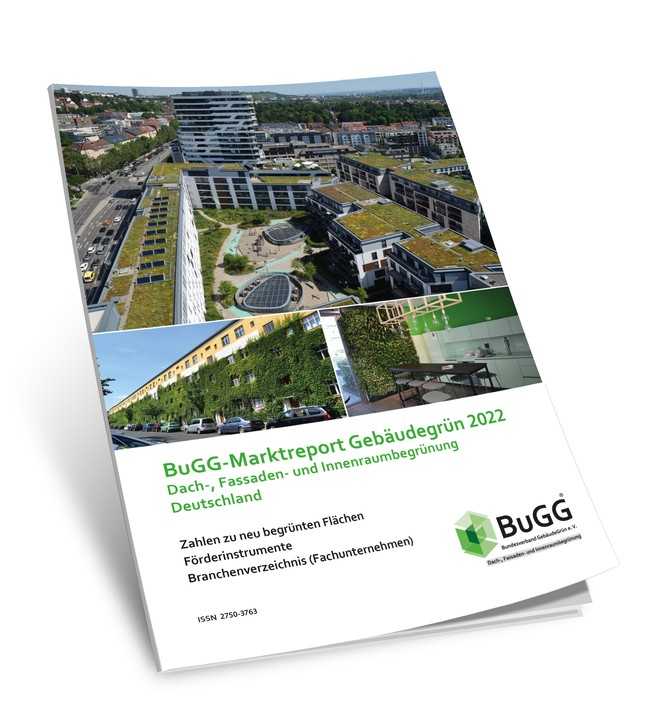 Der BuGG-Marktreport Gebäudegrün 2022 mit Informationen und Zahlen zum Markt der Dach-, Fassaden- und Innenraumbegrünung. | Foto: BH