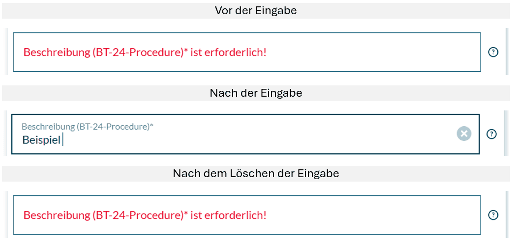 Feldansicht bei Pflichtfelder