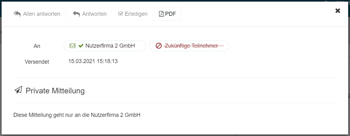 Bild 6: Details einer privaten Mitteilung