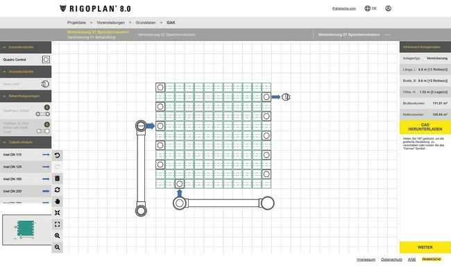 Ein neues Feature in der Bemessungssoftware RigoPlan 8.0 von Fränkische ist ein grafischer Anlagenkonfigurator, der das gewählte System aus Füllkörperrigolen, Regenwasserbehandlungsanlagen, Drosseln und Schächten visuell darstellt. | Foto: Fränkische