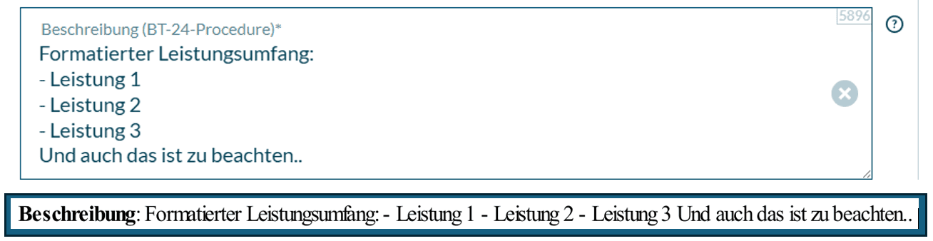 Formatierter Inhalt in Freitextfeldern