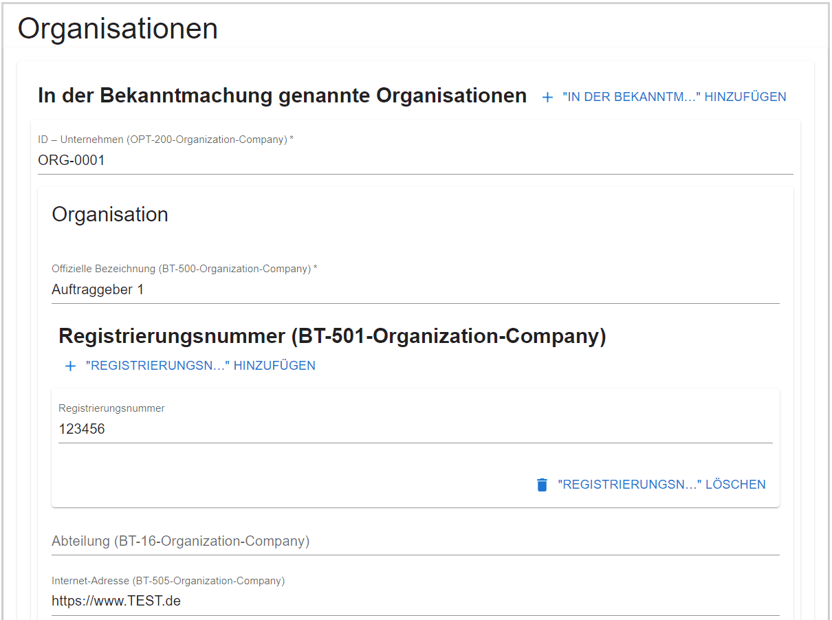 Bereich Organisation in der Veröffentlichung