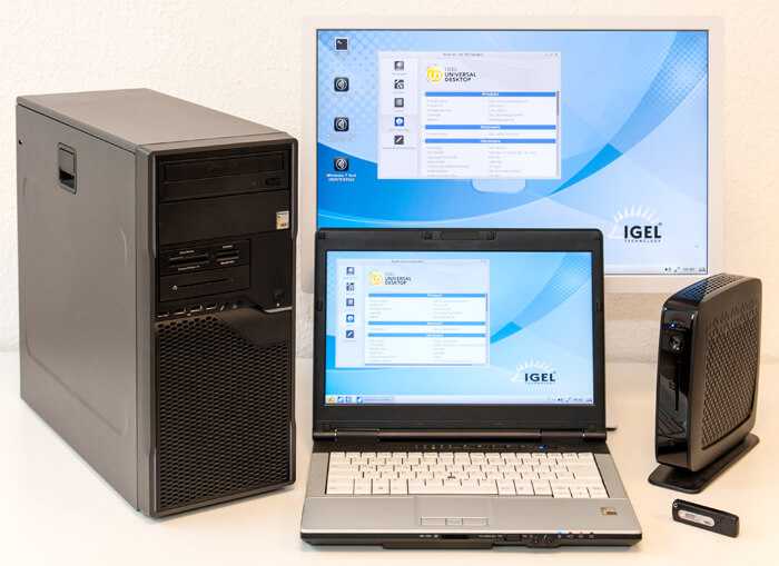 Mehrere Stufen des Server Based Computing: PC und Notebook als Software Thin Clients, Hardware Thin Client © Fraunhofer UMSICHT
