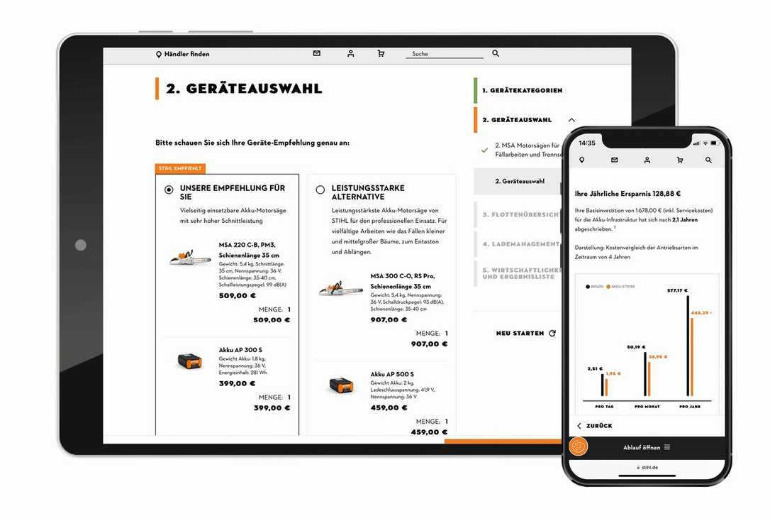 Stihl Akkuberater hilft Profis im GaLaBau bei der Zusammenstellung der Akku-Geräteflotte