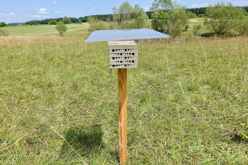 Nisthilfen für das GolfBiodivers-Wildbienen-Monitoring sind im Golf Valley bereits aufgestellt. | Foto: bs