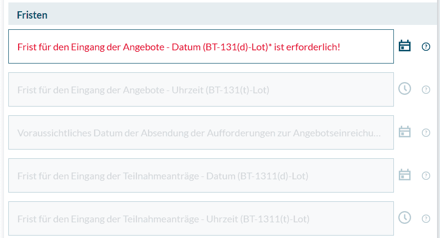 Beispiel gesperrte Felder beim Offenen Verfahren