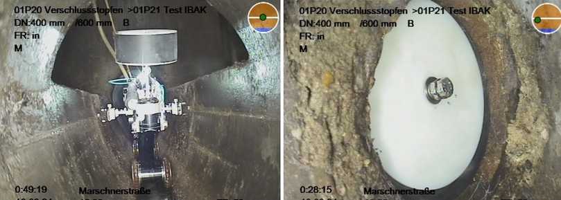 Der Einbau der Verschlussstopfen wurde in Anschlussrohren mit einem Durchmesser von DN 100 bis DN 200 ausgehend von einem Ei-Profil-Hauptkanal DN 400/800 vorgenommen. | Foto: IBAK