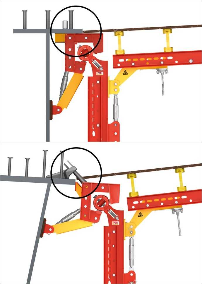 Flexible Aufhängungsmöglichkeiten: Die Variokit Kragarmbahn kann über eine aufgeschweißte Ankerplatte oder über eine Bohrung im Obergurtüberstand am Stahlbau befestigt werden. | Foto: Peri SE