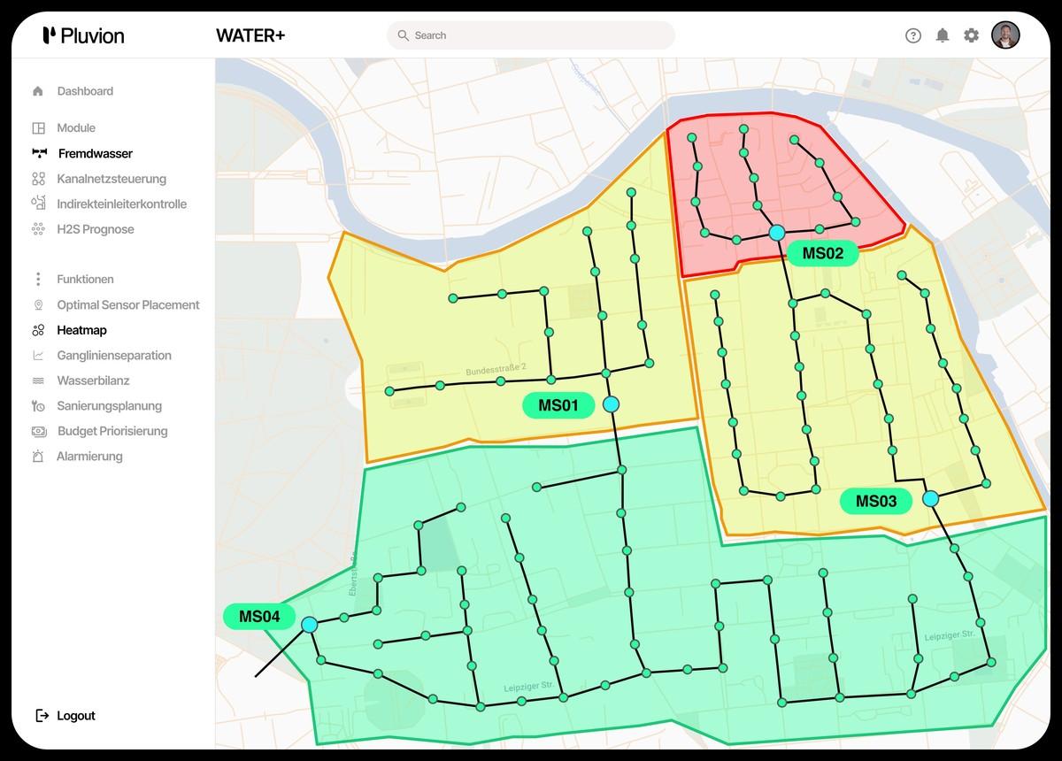 Abbildung 2: Heatmap zur Fremdwasserlokalisierung | Foto: Pluvion