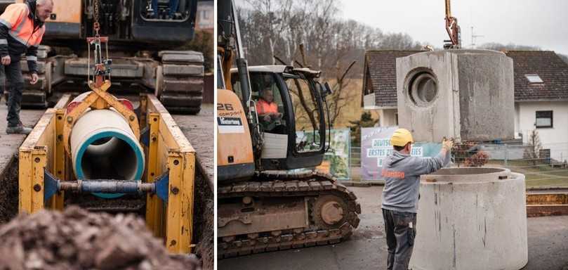 In Fronhausen werden Kanalrohre zwischen DN 300 und DN 600 sowie Schachtbauteile DN 1000/DN 1200 eingebaut. | Foto: Next.beton