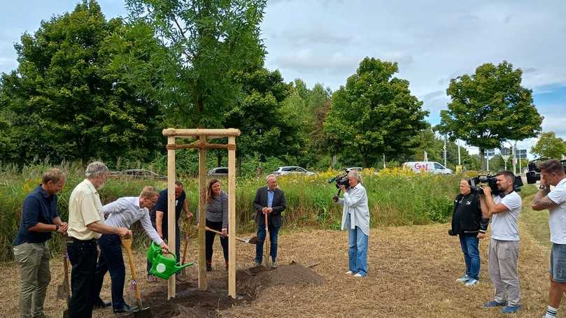 Der Start der bundesweiten Mitmachaktion Einheitsbuddeln 2025 stie�ß in Kiel auf ein beachtliches Medieninteresse. | Foto: B_I MEDIEN/Budde