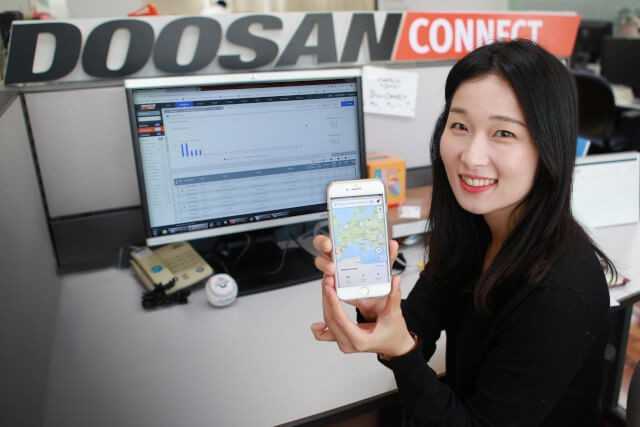 „Connect“ ist die neueste Version des seit 2005 angebotenen Doosan-Flottenmanagements. Auf der bauma zeigen die Koreaner erstmals die App zur Telematiklösung. | Foto: Doosan