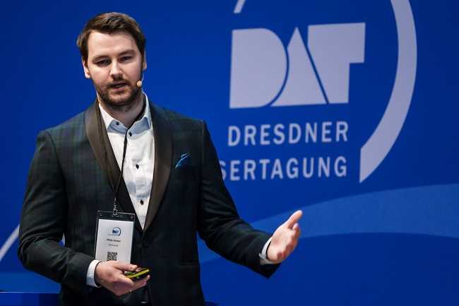Dr. Philip Decker referierte zur „Optimierung des Energieverbrauchs von Kläranlagen mit Hilfe des digitalen Zwillings“. | Foto: Stadtentwässerung Dresden