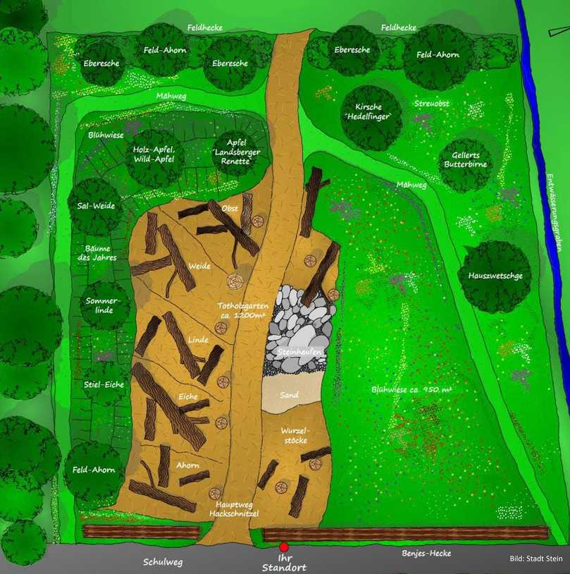 Übersichtsplan vom Steiner Totholzgarten. | Foto: Stadt Stein