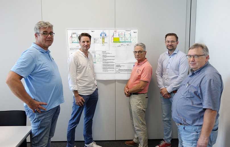 Funke Kunststoffe | Foto: Besprechung der Baupartner (v.l.): STW-Geschäftsführer Jörg Felling, Björn Schumacher, Bauleitung Lippeverband Stadtentwässerung Hamm, Christoph Lorger, Bauleitung, Ing.- Ges. Kemmesies mbH, André Spatzier, Planung Lippeverband Stadtentwässerung Hamm, und Frank Recknagel, Funke Kunststoffe GmbH