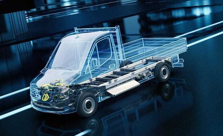 Vom neuen eSprinter gibt es auch Chassis-Varianten, die als Basis für Pritschen- und Kipperaufbauten dienen. | Abb.: Mercedes-Benz Vans