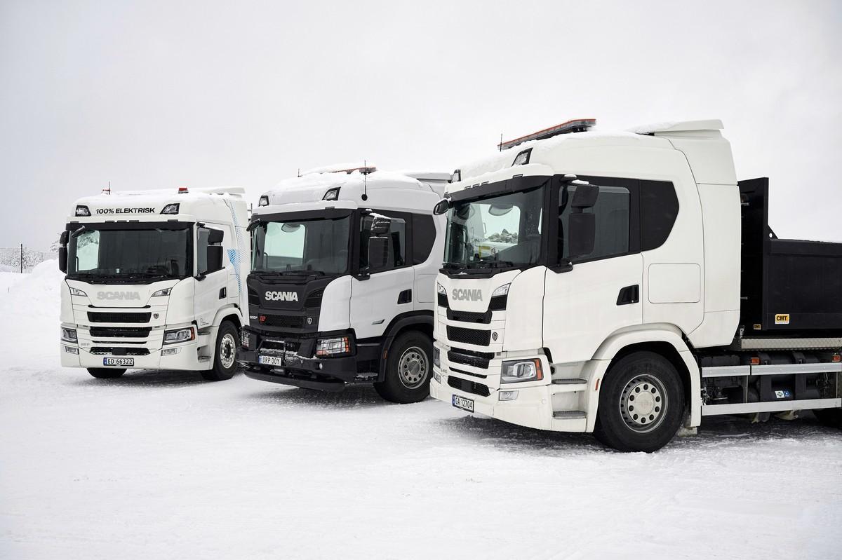 Ein gutes Team: Die Scania-Modelle mit Gas-, Diesel- und Elektroantrieb. | Foto: Scania CV AB