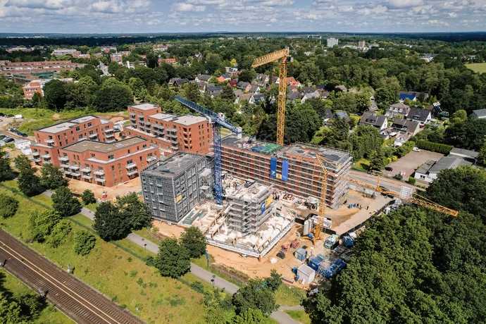 Baustelle "4Höfe" in Norderstedt: Rund 300 Wohnungen entstehen hier, 71 allein im „UBS4“. | Foto: blu by Aug.Prien