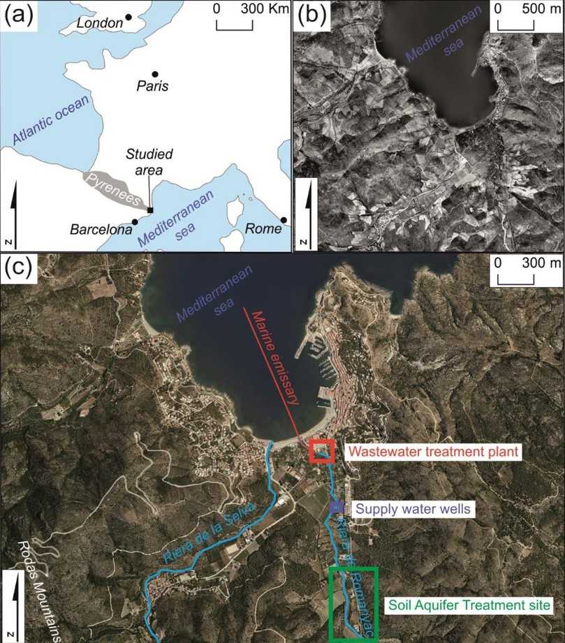 Studiengebiet Port de la Selva: Übersichtskarte mit Abwasseraufbereitung, Grundwasserbrunnen und Boden-Aquifer-Behandlungsanlage zur nachhaltigen Wassernutzung. | Foto: Seequent Studiengebiet Port de la Selva: Übersichtskarte mit Abwasseraufbereitung, Grundwasserbrunnen und Boden-Aquifer-Behandlungsanlage zur nachhaltigen Wassernutzung. | Foto: Seequent