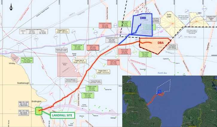 Lage der Off-Shore-Windparks in der Nordsee und der Anlandung bei Bridlington | Foto: LMR Drilling
