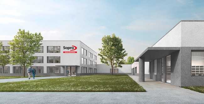 So soll der Neubau der Sopro-Firmenzentrale mit Verwaltungs- und Laborgebäuden und modernem Kundenschulungszentrum in Wiesbaden aussehen. | Foto: Sopro Bauchemie