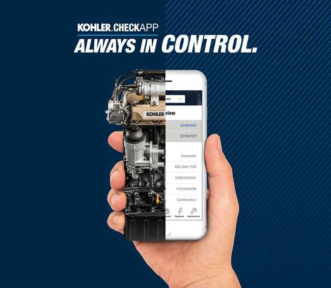 Zur Überwachung und Wartung seiner Motoren bietet der Hersteller Kohler Betreibern die neue „Check App“ für das Smartphone – jetzt auch mit Direktzugriff auf den Kohler-Ersatzteileshop. | Foto: Kohler Engines