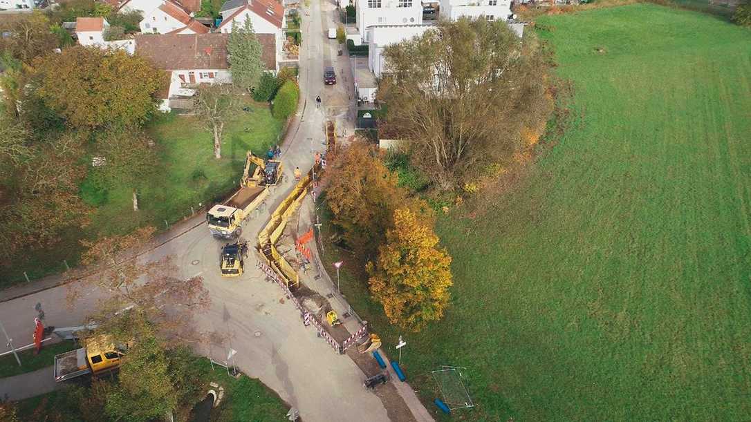 Bau einer Trinkwasserleitung in Baden-Württemberg mit verschiedenen Bauweisen